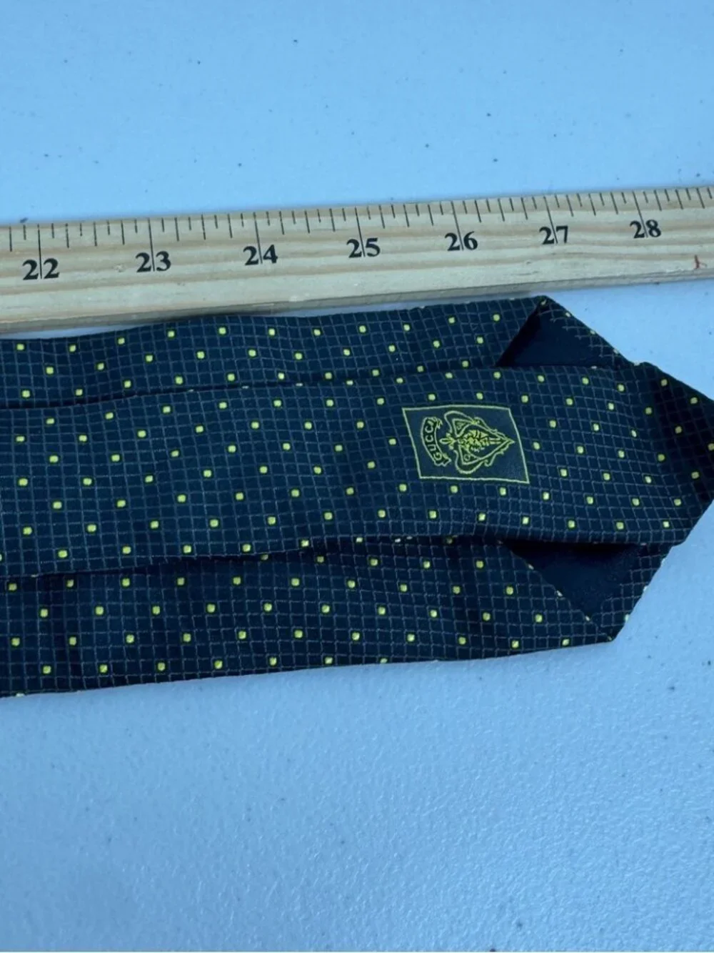 Gucci Silk Tie Gray Yellow Micro Dot Pattern Designer Luxury Necktie